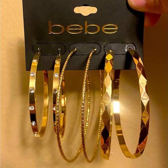 NEW Bebe gold hoop earrings set - Picture 1 of 6